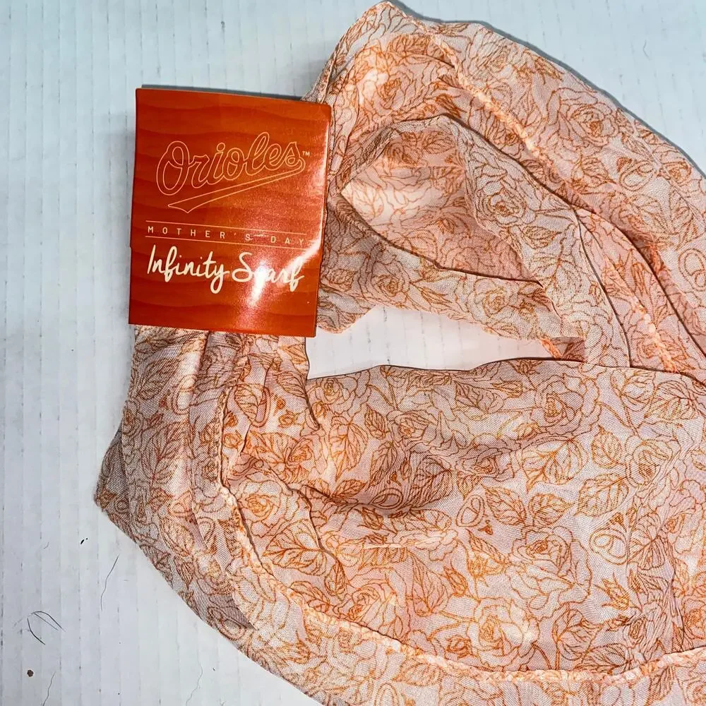 NWT Baltimore Orioles MLB Mother's Day orange White Floral Infinity Scarf Womens